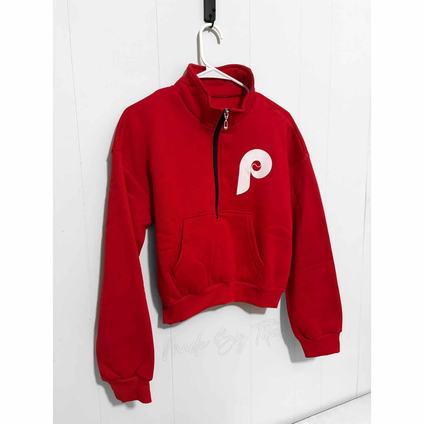 Red Baseball cropped quarter zip