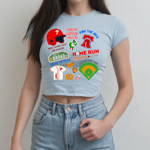 Phillies Collage Baseball Cropped Tee
