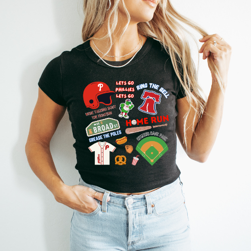 Phillies Collage Baseball Cropped Tee