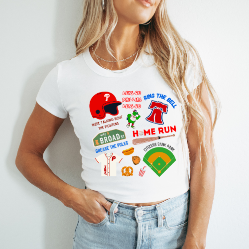 Phillies Collage Baseball Cropped Tee