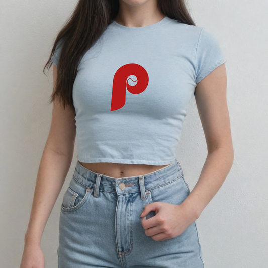 Light Blue P Baseball Cropped Tee