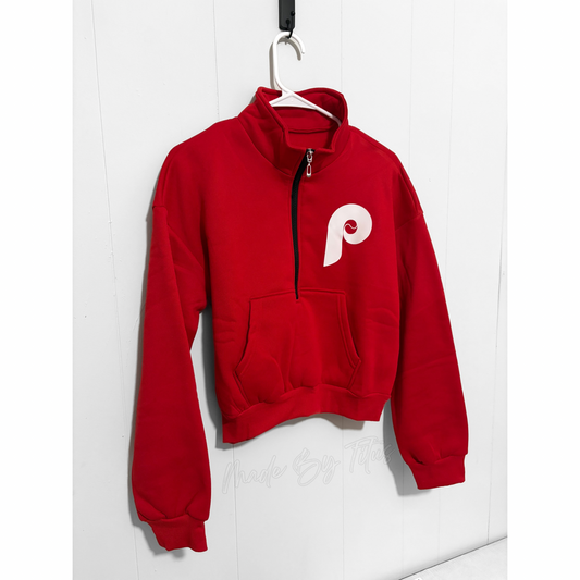 Red Baseball cropped quarter zip