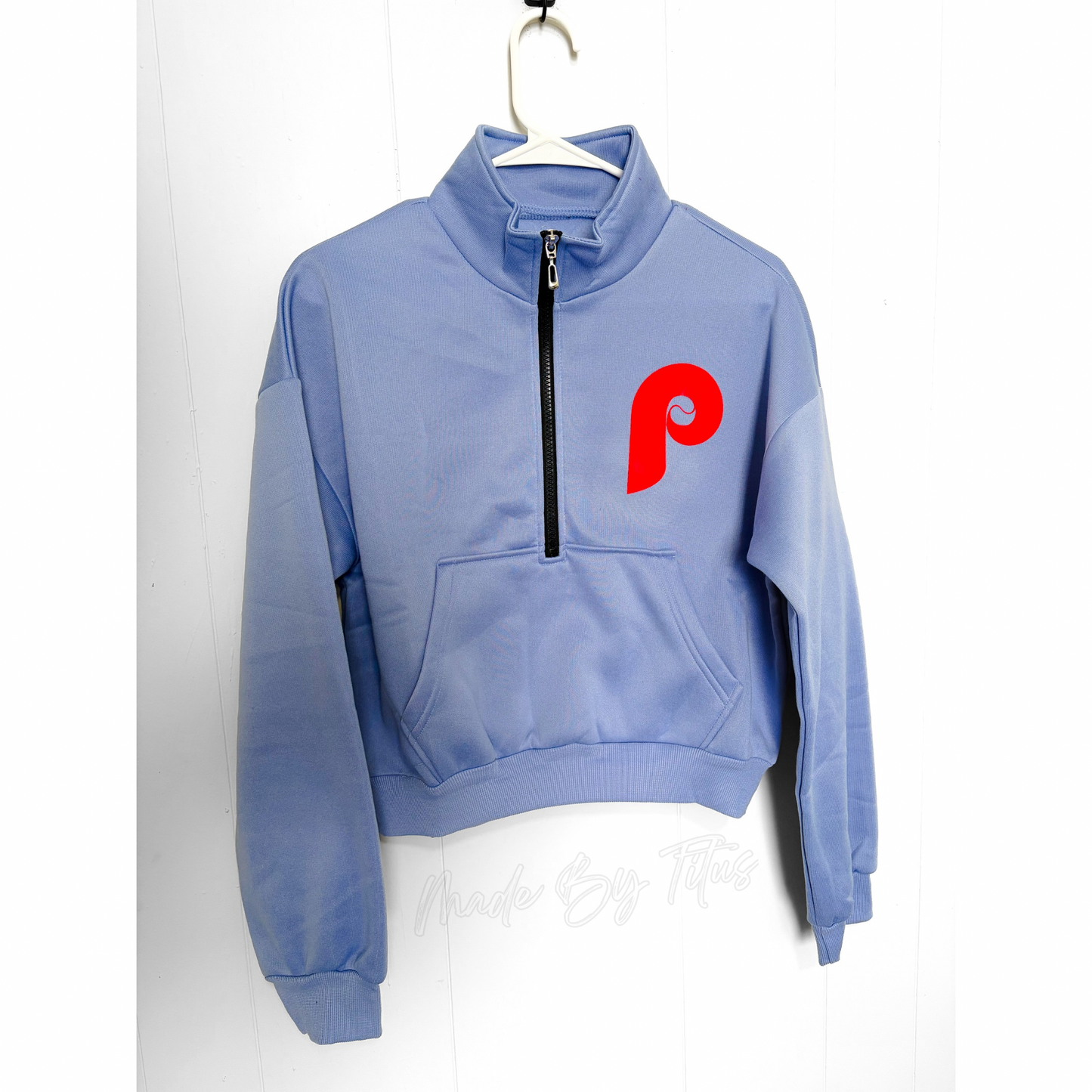 Light Blue Baseball cropped quarter zip