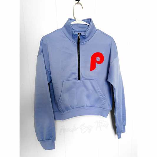 Light Blue Baseball cropped quarter zip