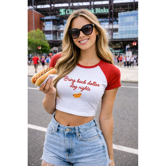 Bring Back Dollar Dog Nights Raglan Cropped Tee