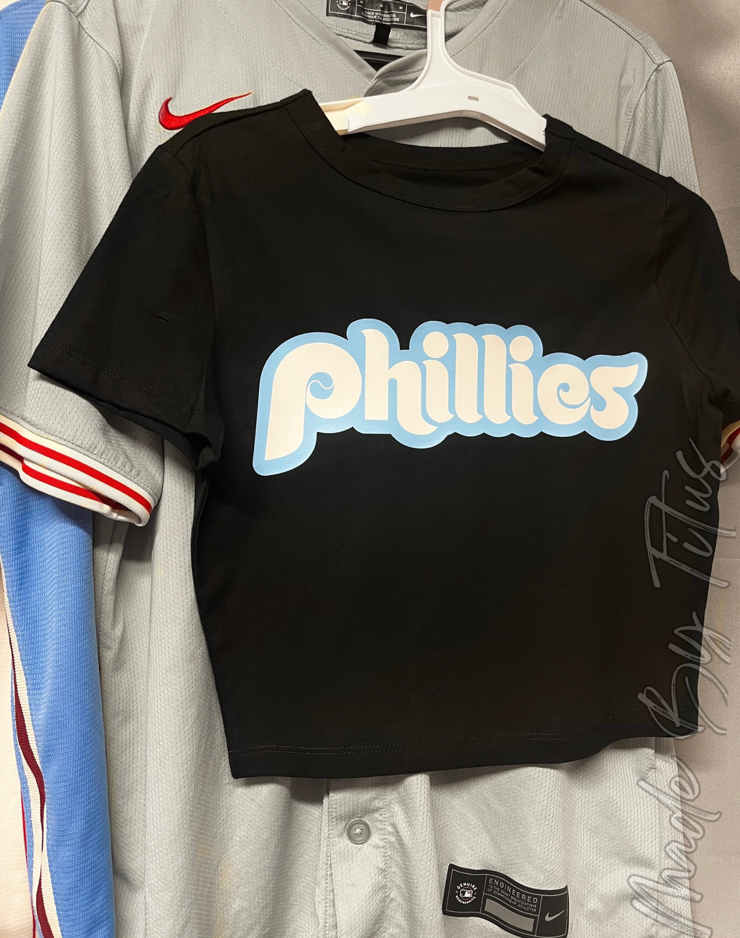 Black Phillies Baseball Cropped Tee in Blue