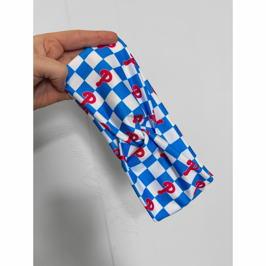 Blue Checkered Red P Headband
