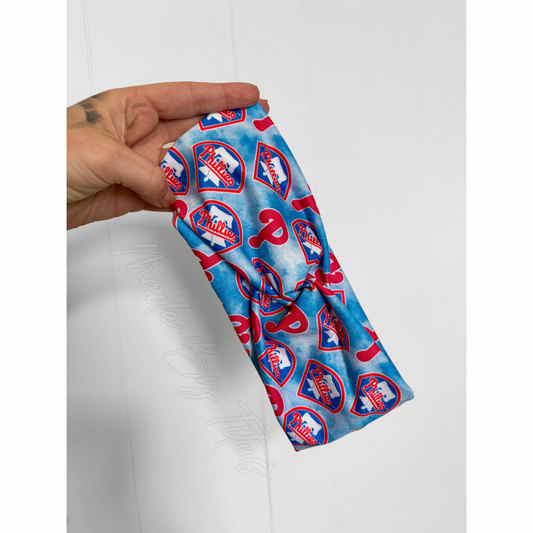 Blue Tie Dye Red P Headband
