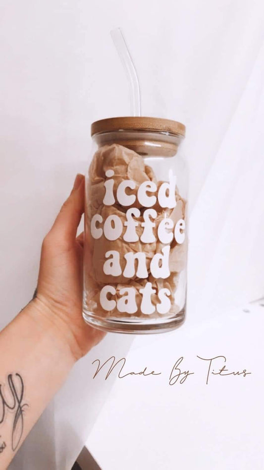 Iced Coffee and Cats Glass Can